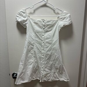 White Puff Sleeve Button-Down Dress small woman